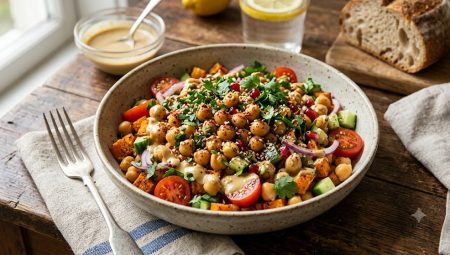 Tahin Soslu Baharatlı Nohut Salatası
